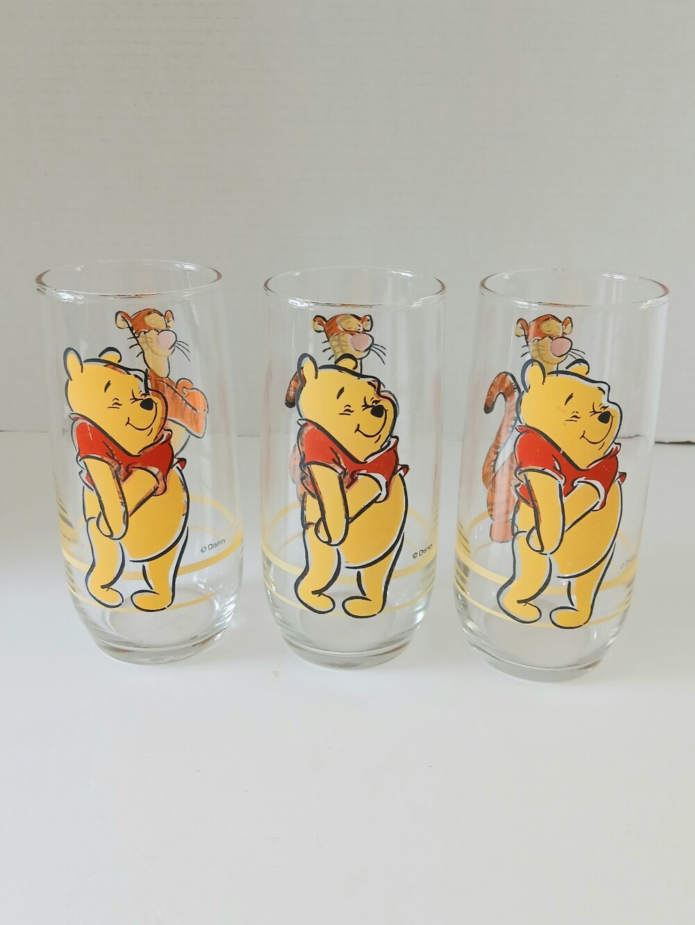 Vtg Anchor Hocking Disney Winnie The Pooh And Tigger Drinking Glass Set Of 3